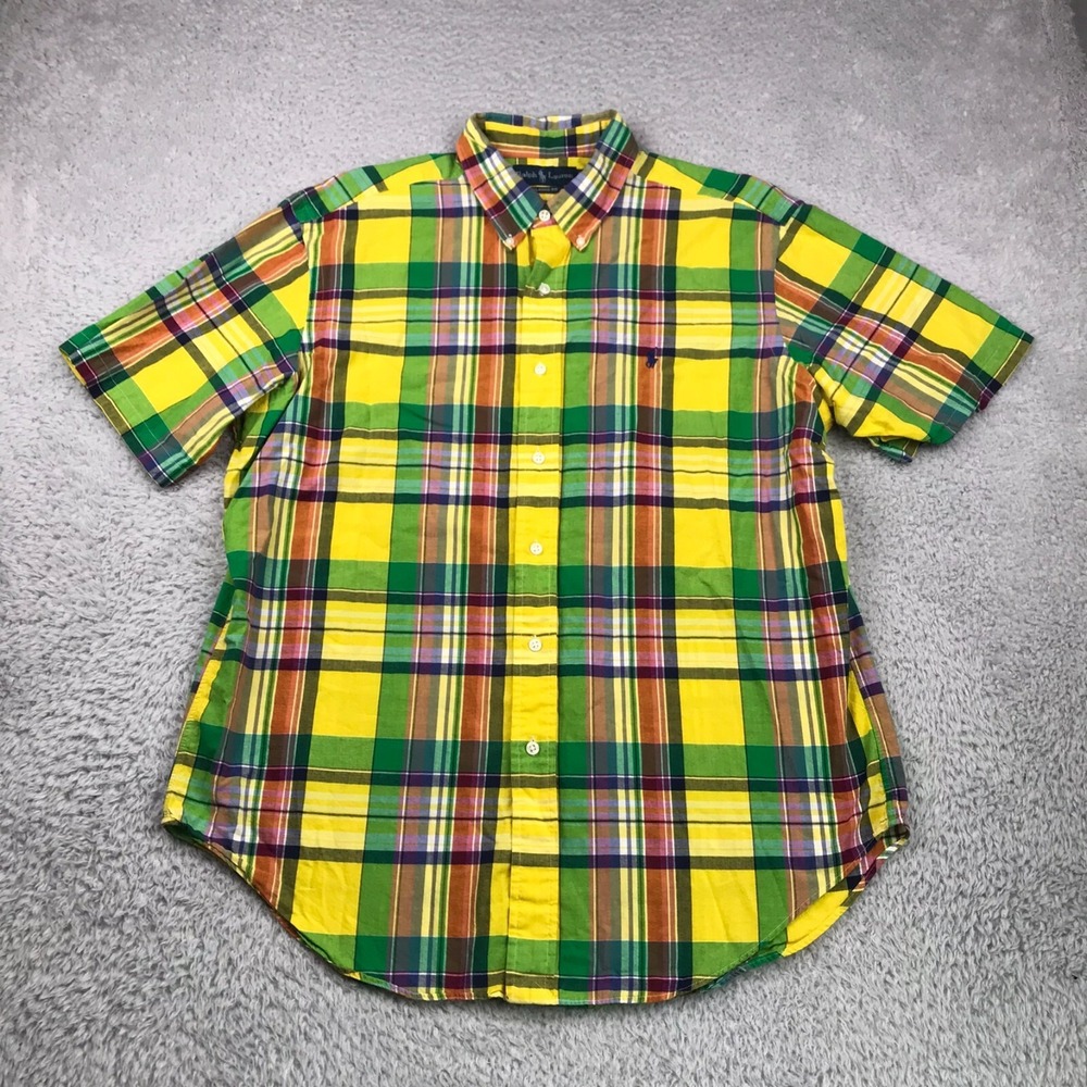 Ralph Lauren Shirt Mens XL Classic Fit Yellow Plaid Vintage Spring Button Down